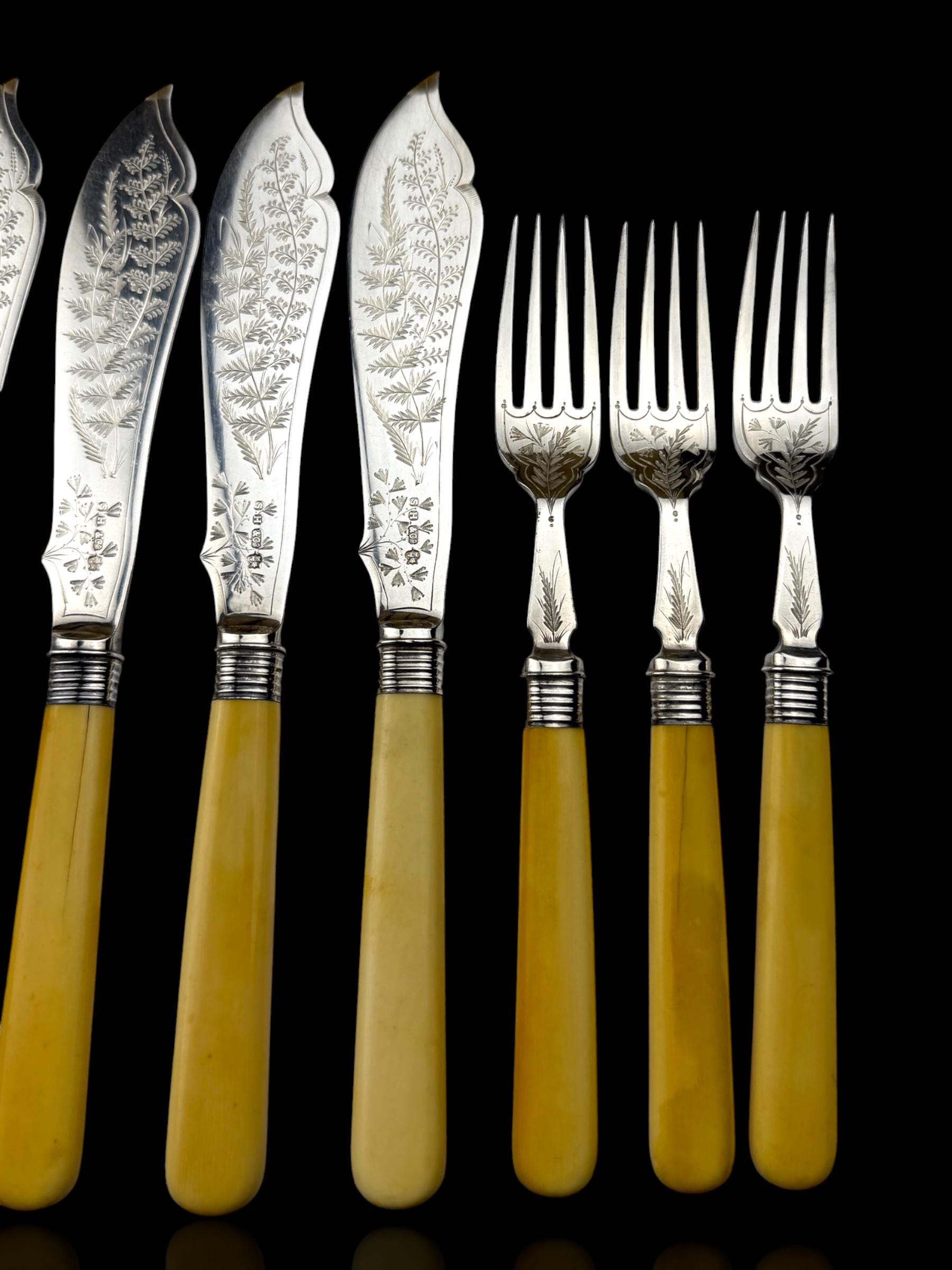 24pc Fish Cutlery Set in Impressive Presentation Case. Mother of Pearl and Silver Plate.