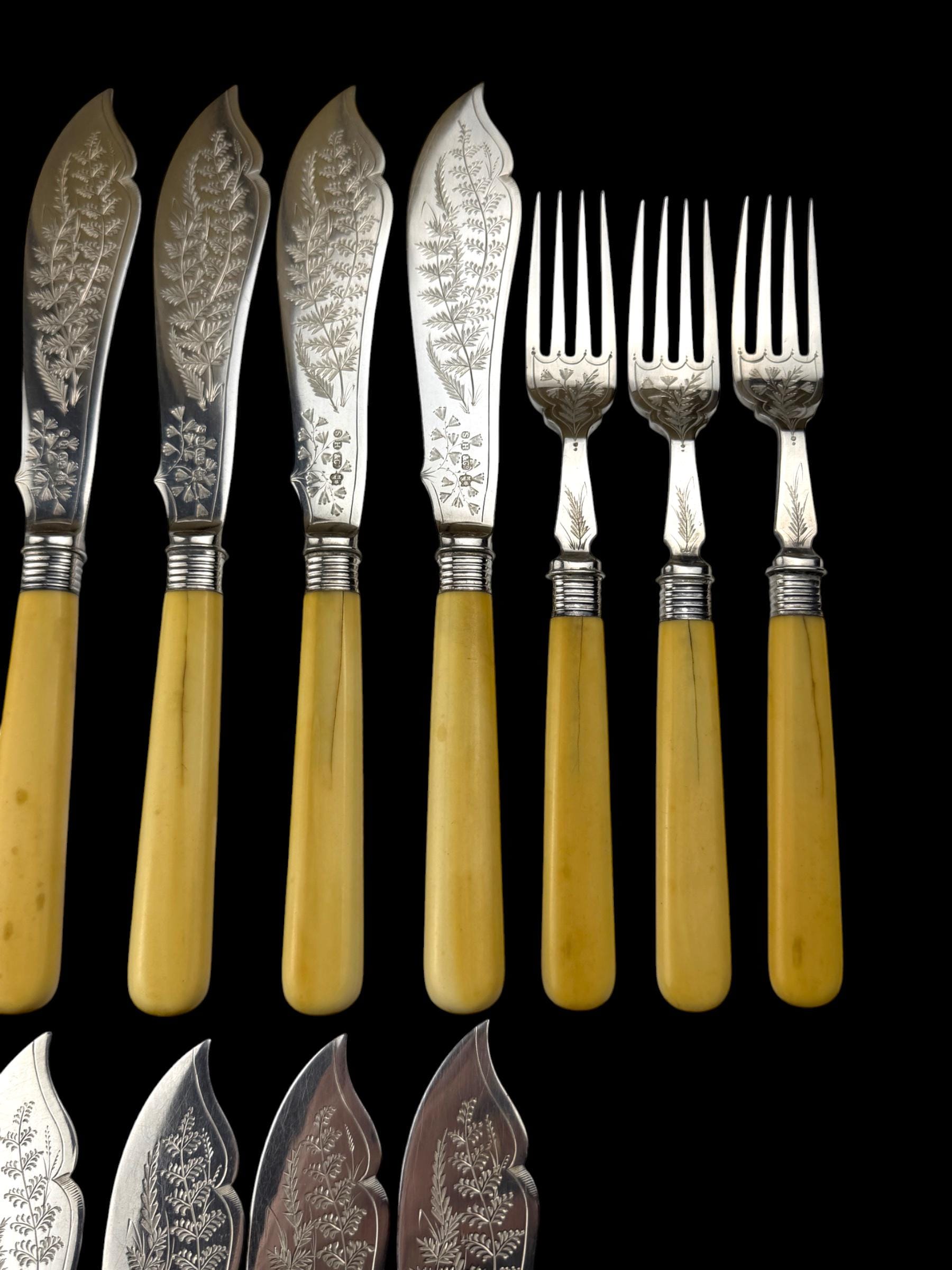 24pc Fish Cutlery Set in Impressive Presentation Case. Mother of Pearl and Silver Plate.