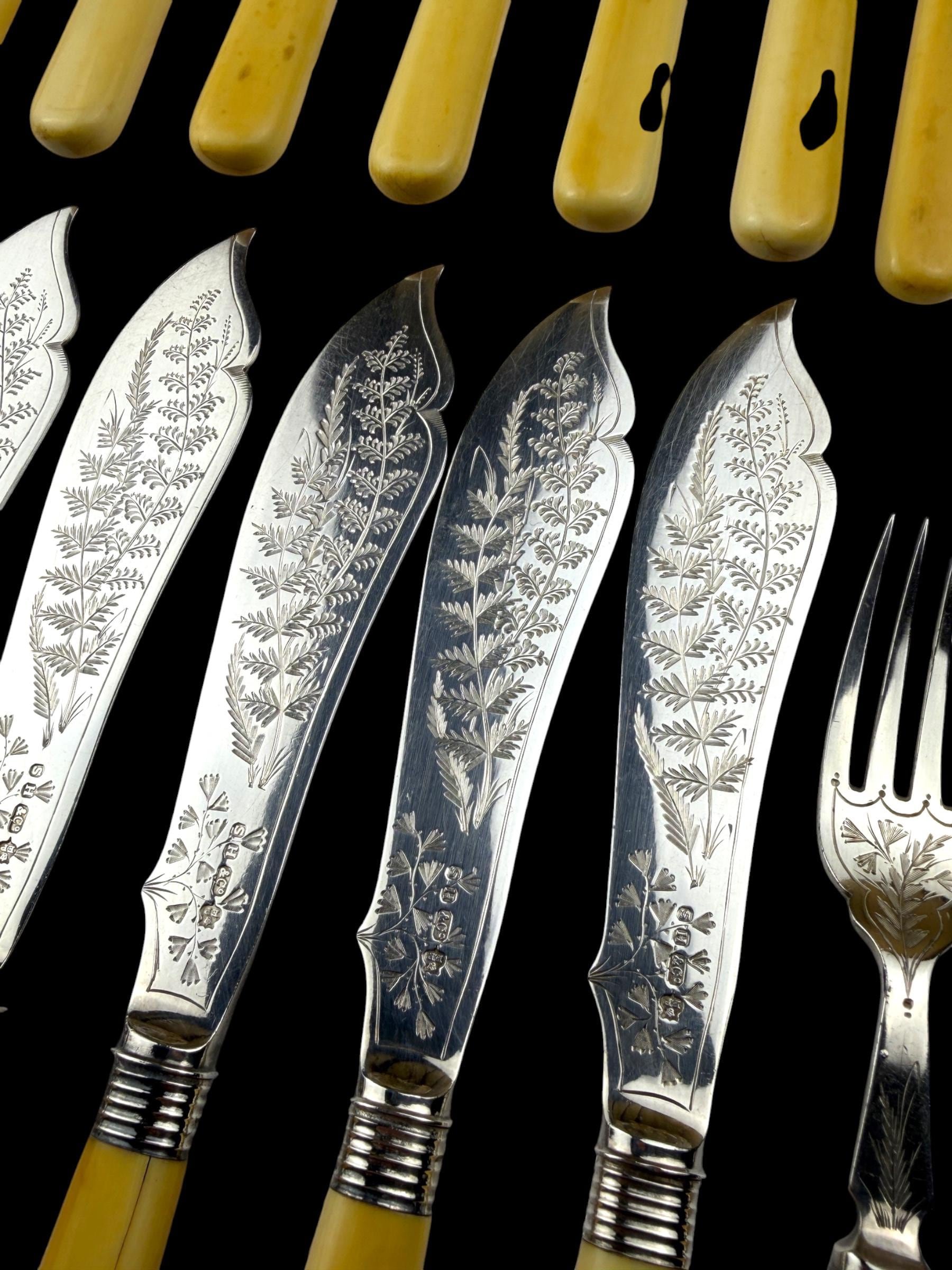 24pc Fish Cutlery Set in Impressive Presentation Case. Mother of Pearl and Silver Plate.