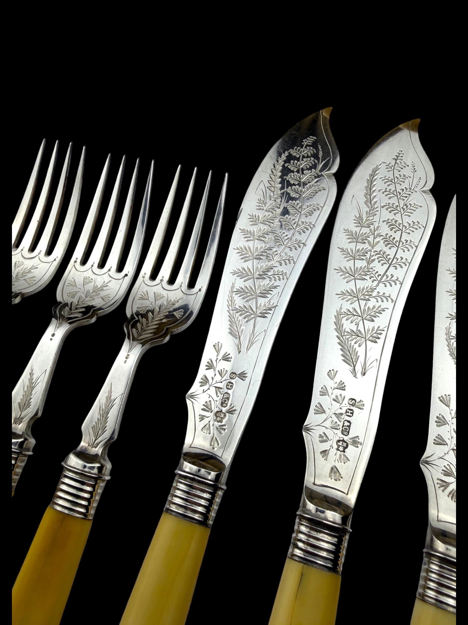 24pc Fish Cutlery Set in Impressive Presentation Case. Mother of Pearl and Silver Plate.