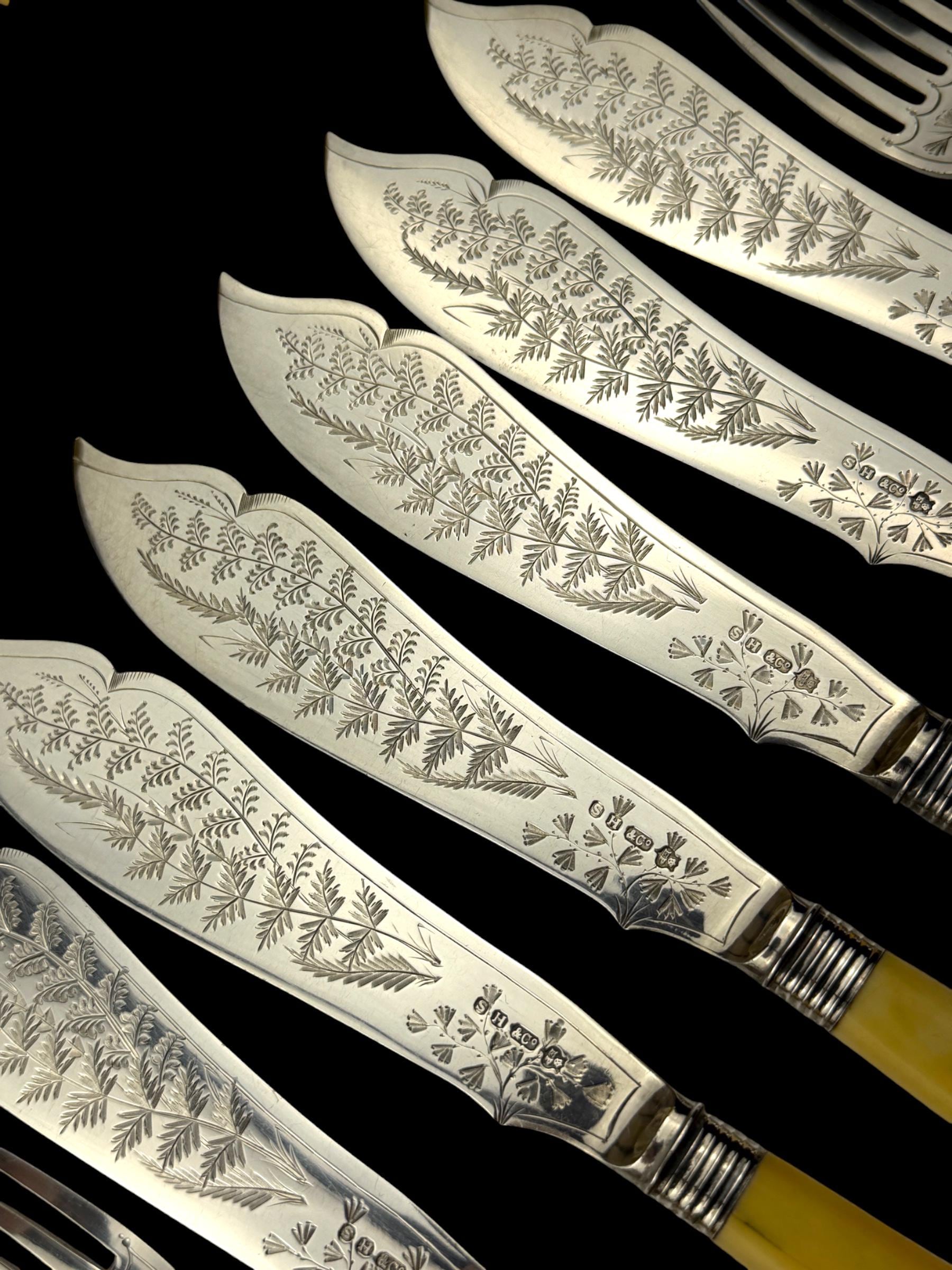 24pc Fish Cutlery Set in Impressive Presentation Case. Mother of Pearl and Silver Plate.