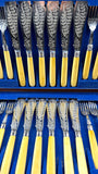 24pc Fish Cutlery Set in Impressive Presentation Case. Mother of Pearl and Silver Plate.