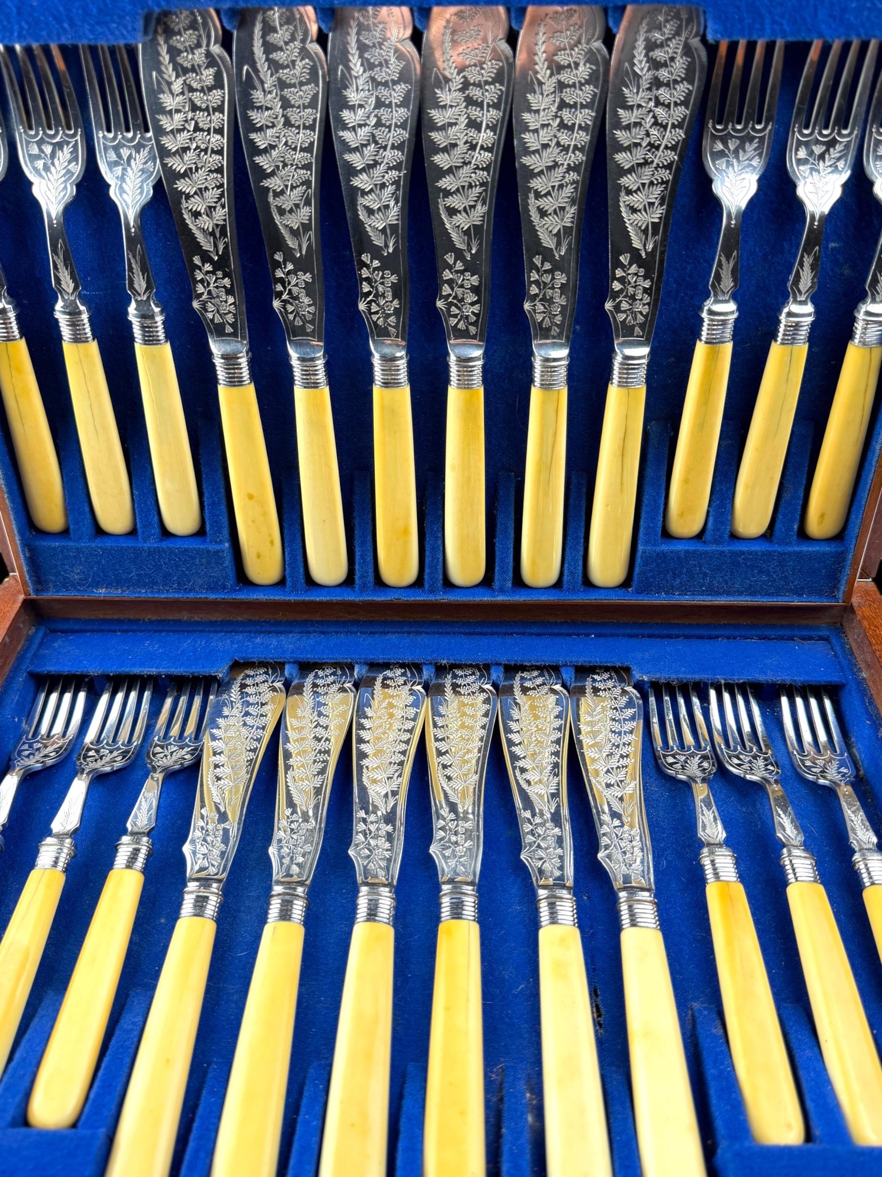 24pc Fish Cutlery Set in Impressive Presentation Case. Mother of Pearl and Silver Plate.