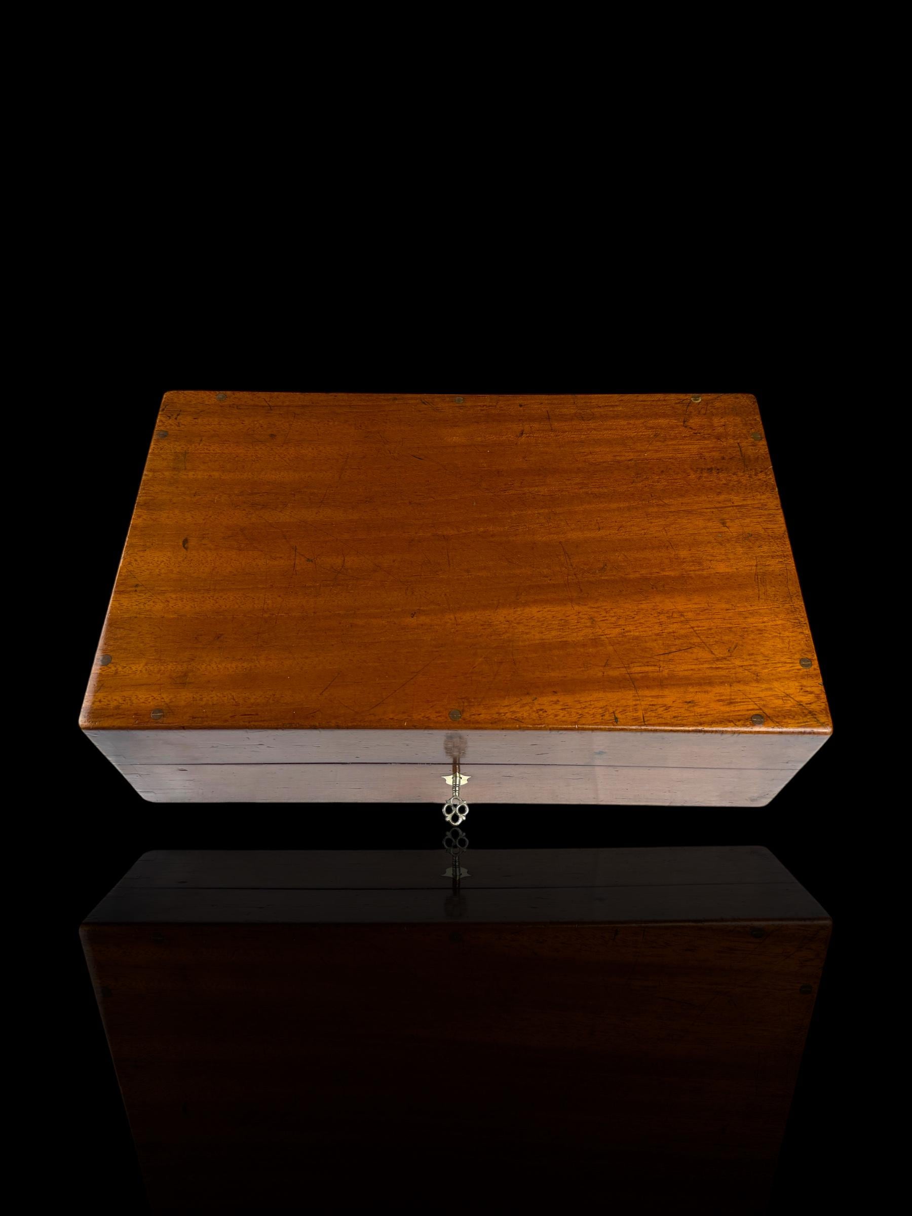 Antique Mahogany Shotgun Cartridge Case with Key - 84 Shell Capacity.