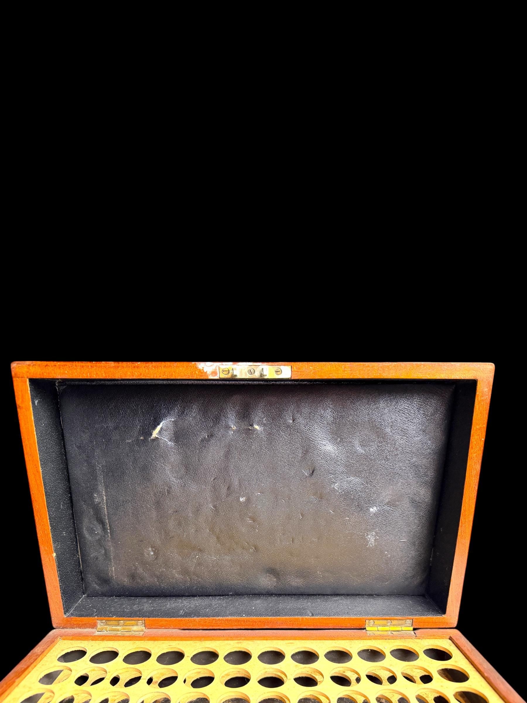 Antique Mahogany Shotgun Cartridge Case with Key - 84 Shell Capacity.