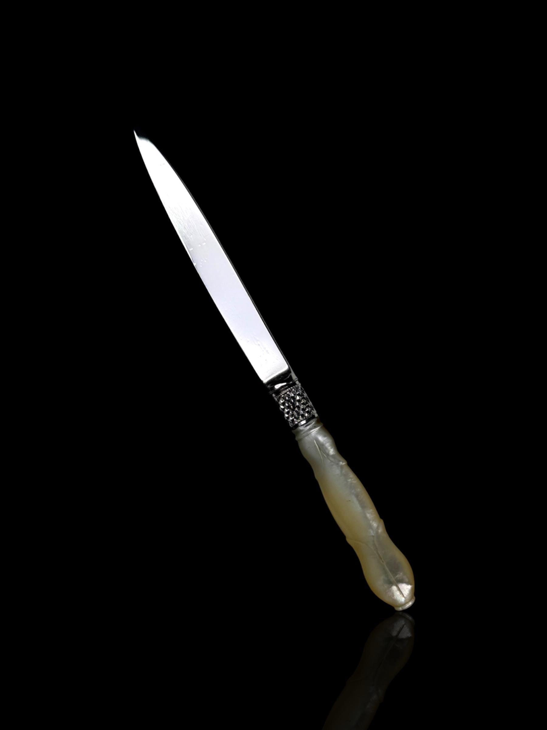 Antique Letter Opener. Sterling Silver and Mother of Pearl. 1809, England.