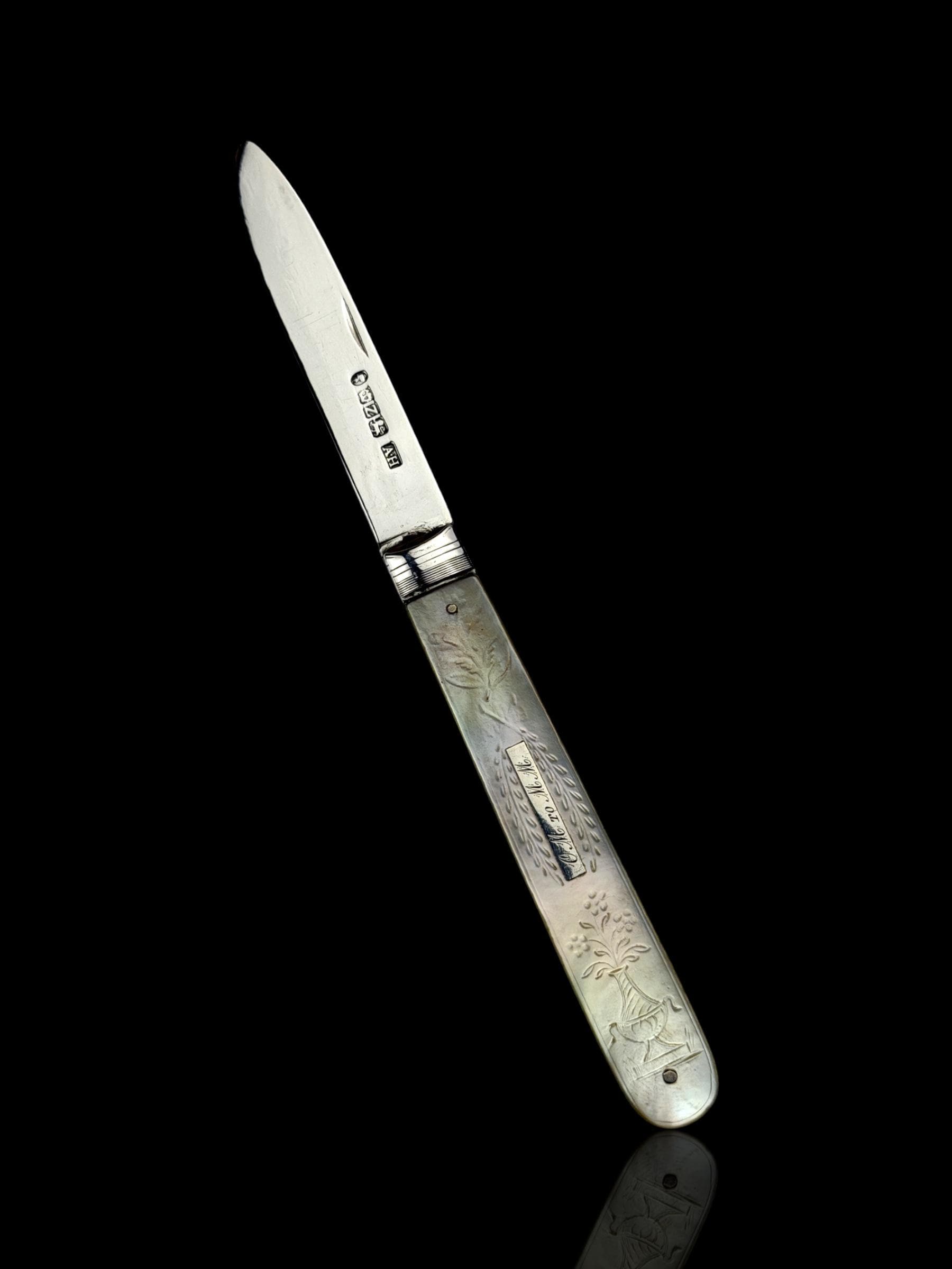 Antique Pocket Knife. 1843, Mother of Pearl and Sterling Silver.