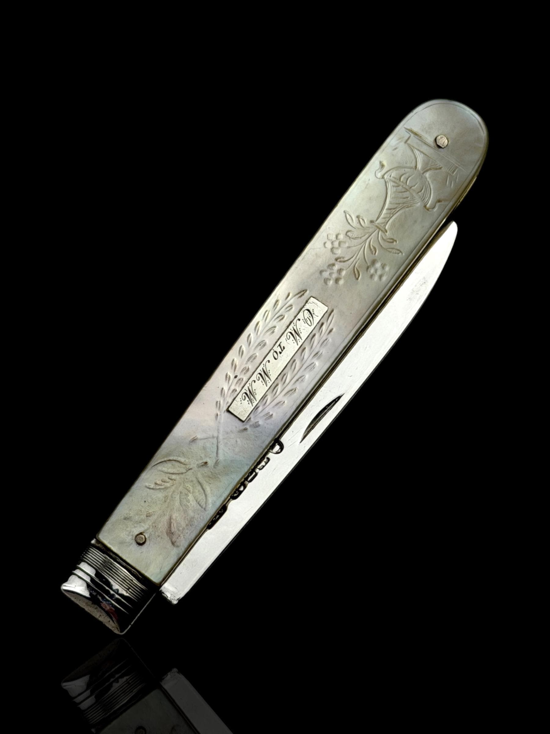 Antique Pocket Knife. 1843, Mother of Pearl and Sterling Silver.