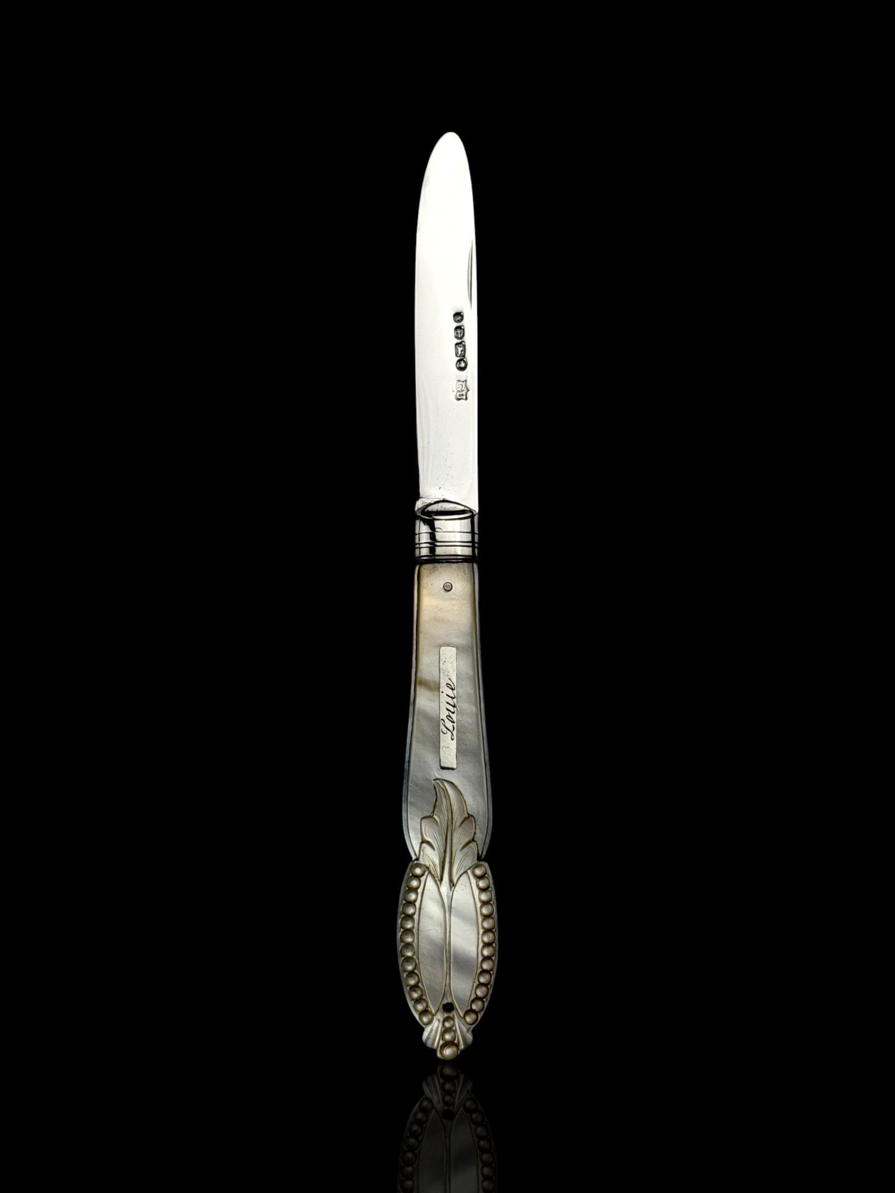 Antique Pocket Knife. 1872, Mother of Pearl and Sterling Silver.
