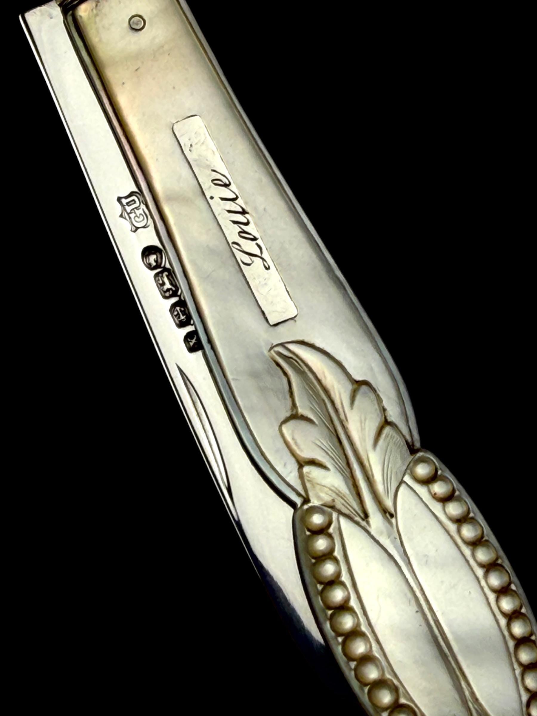 Antique Pocket Knife. 1872, Mother of Pearl and Sterling Silver.