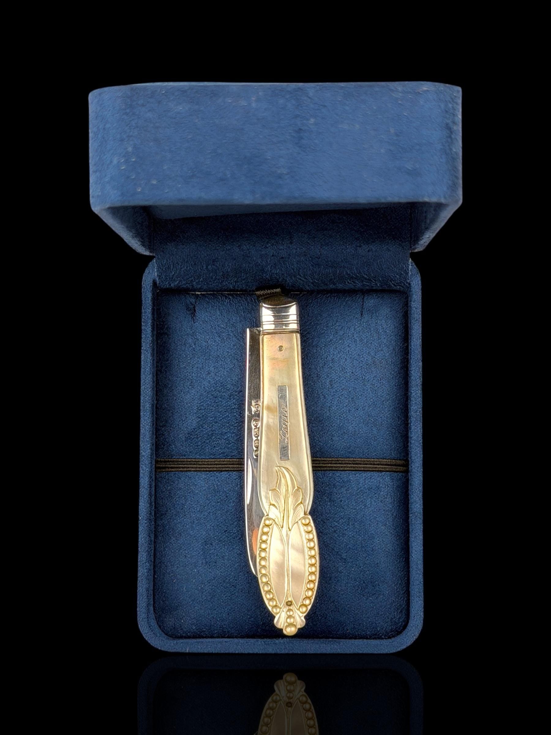 Antique Pocket Knife. 1872, Mother of Pearl and Sterling Silver.
