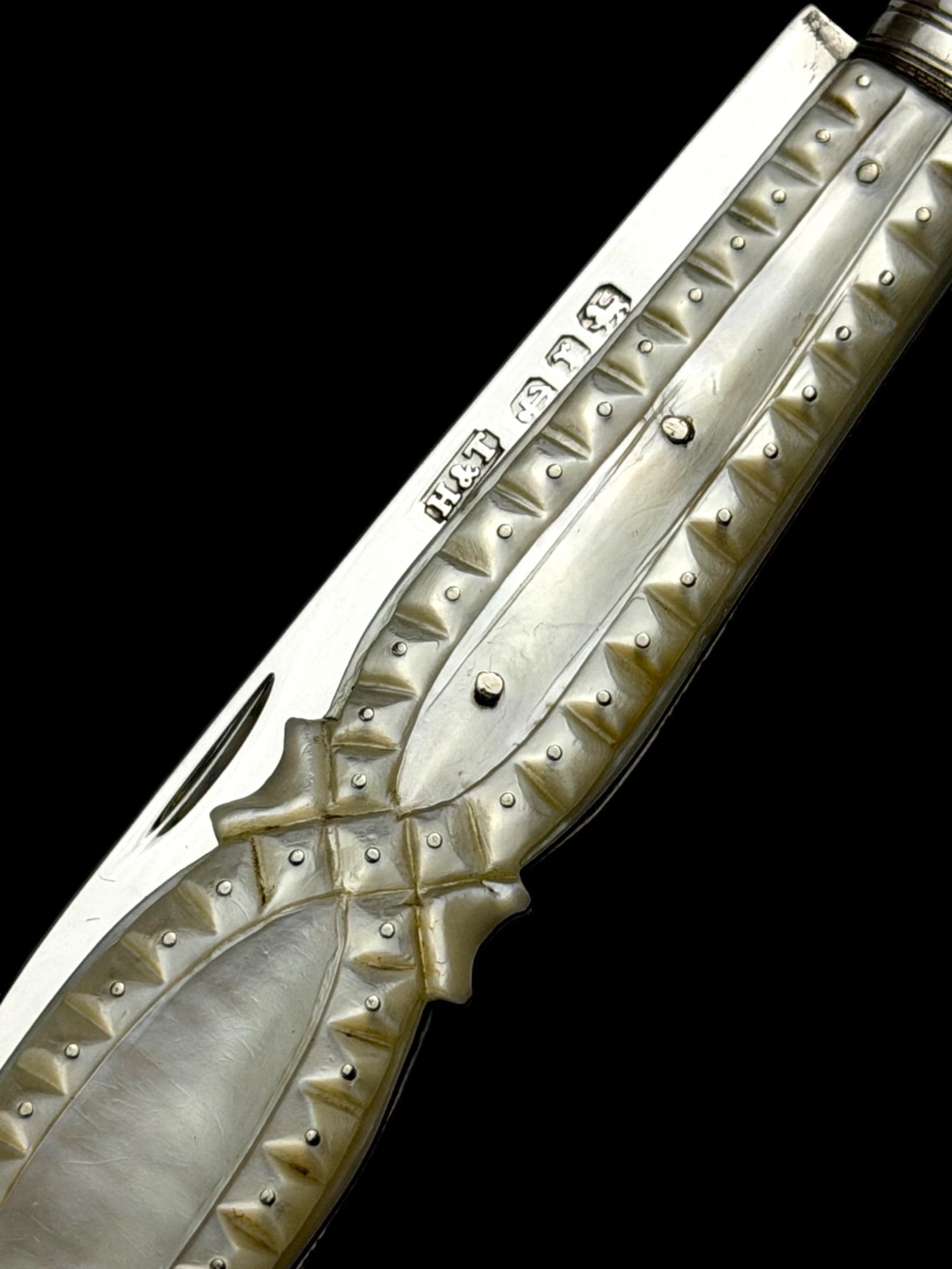 Antique Pocket Knife. 1891, Mother of Pearl and Sterling Silver.