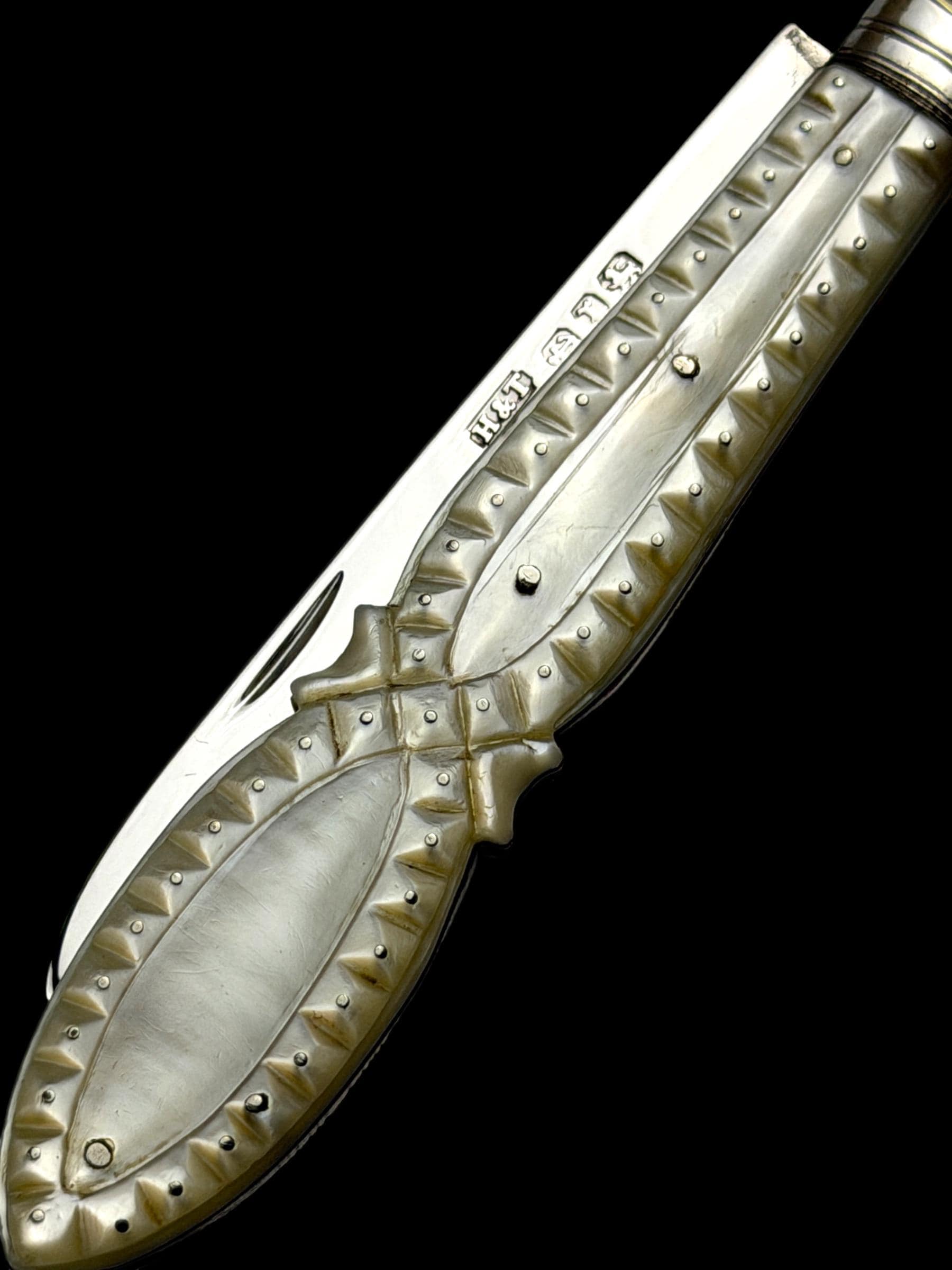 Antique Pocket Knife. 1891, Mother of Pearl and Sterling Silver.