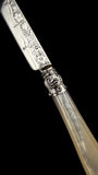 Antique Letter Opener or Butter Knife. 1867, Sterling Silver and MOther of Pearl. Cased.