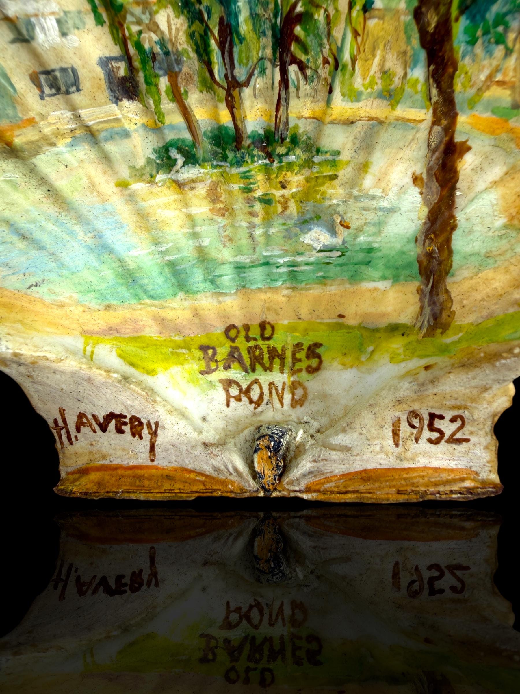 Pair of Hand-Painted 1952 British Souvenir Scallop Shells – Barnes, London – Signed H. Avery