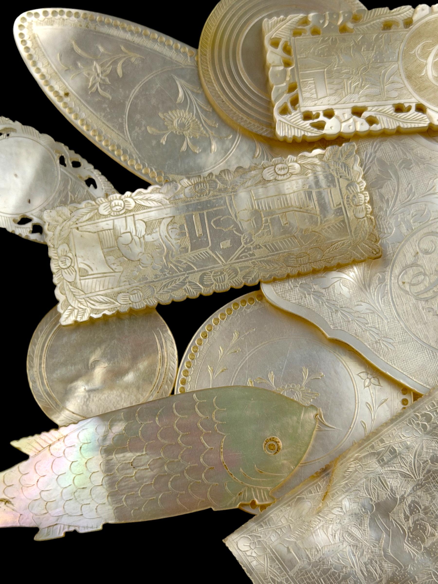 Antique Mother of Pearl Gaming Counters. 18th-19th Century. Ready for Framing.