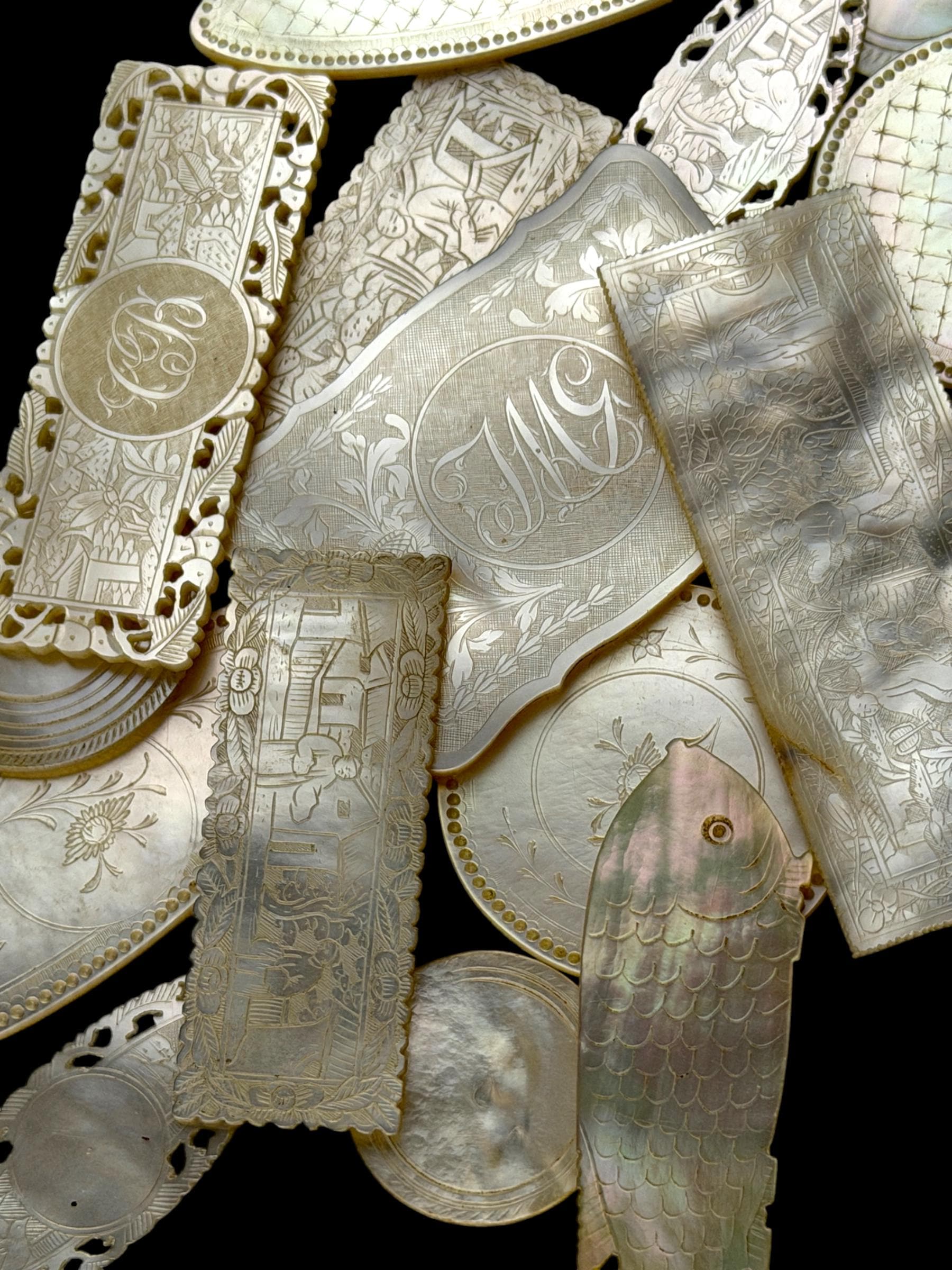 Antique Mother of Pearl Gaming Counters. 18th-19th Century. Ready for Framing.