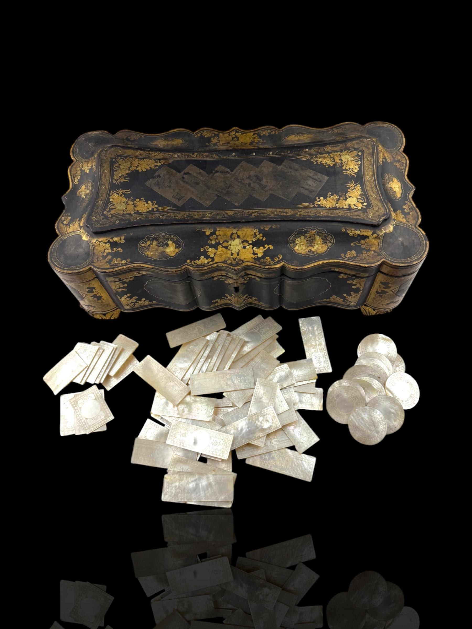 Qing Dynasty Games Box and Mother of Pearl Counters.