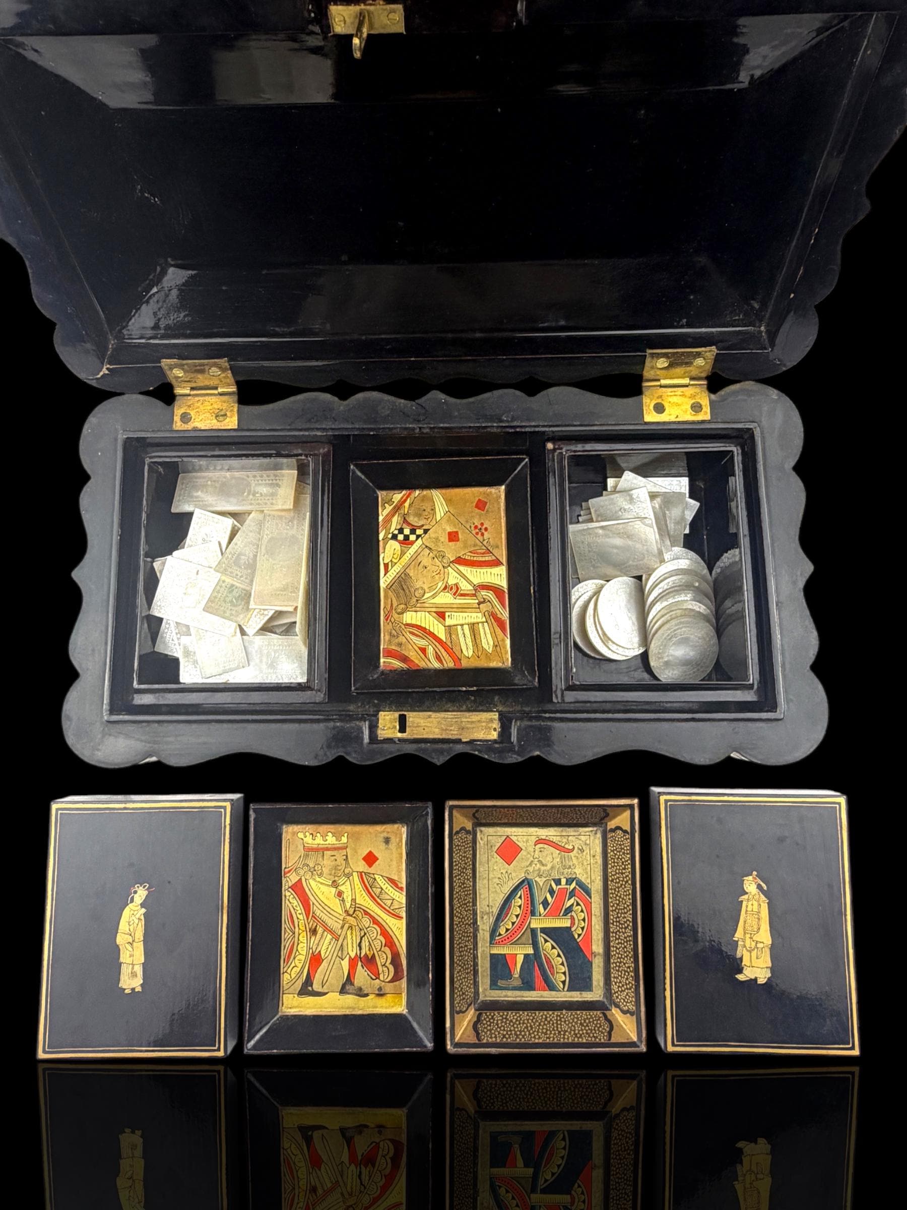 Qing Dynasty Games Box and Mother of Pearl Counters.