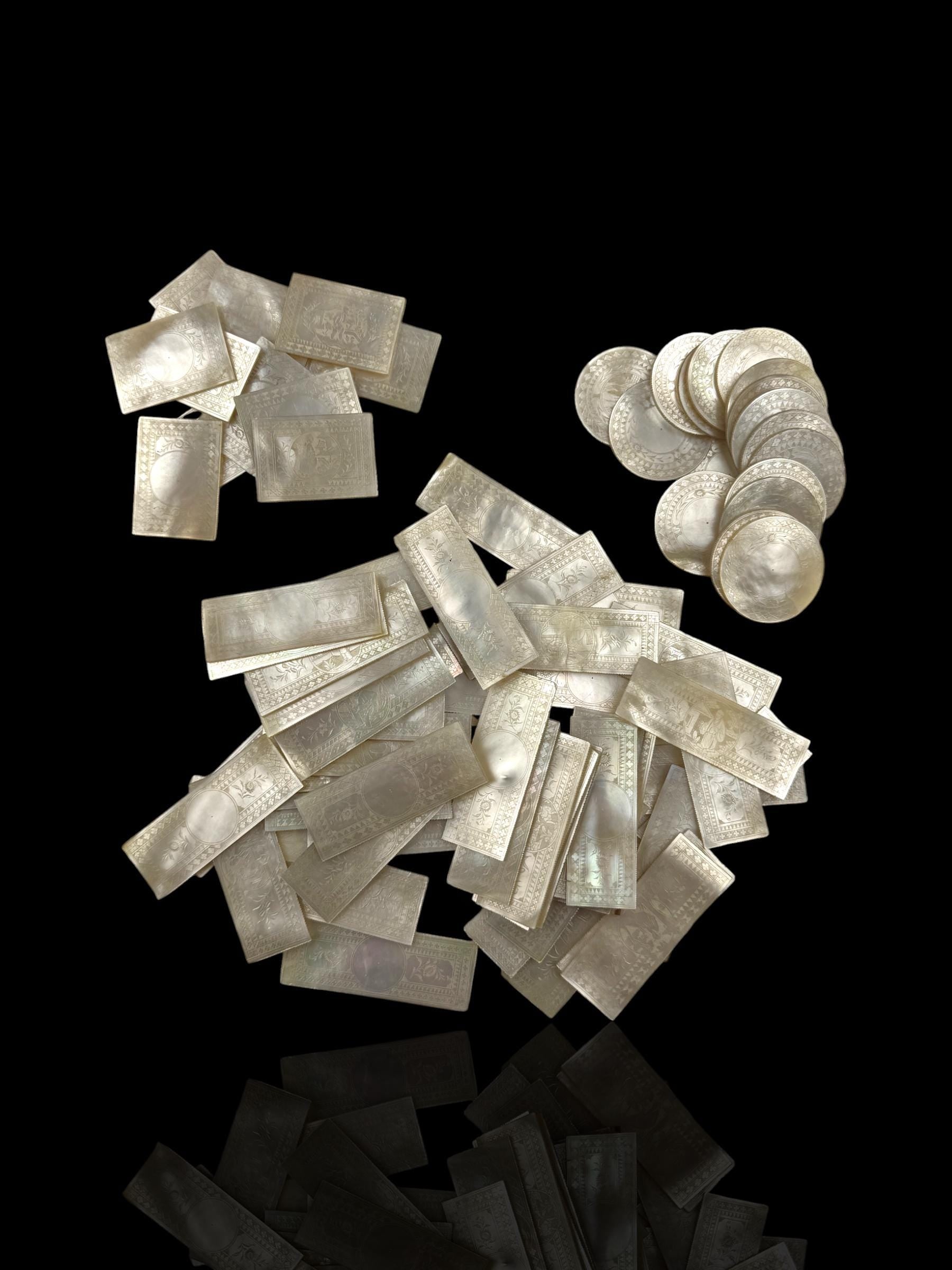 Qing Dynasty Games Box and Mother of Pearl Counters.