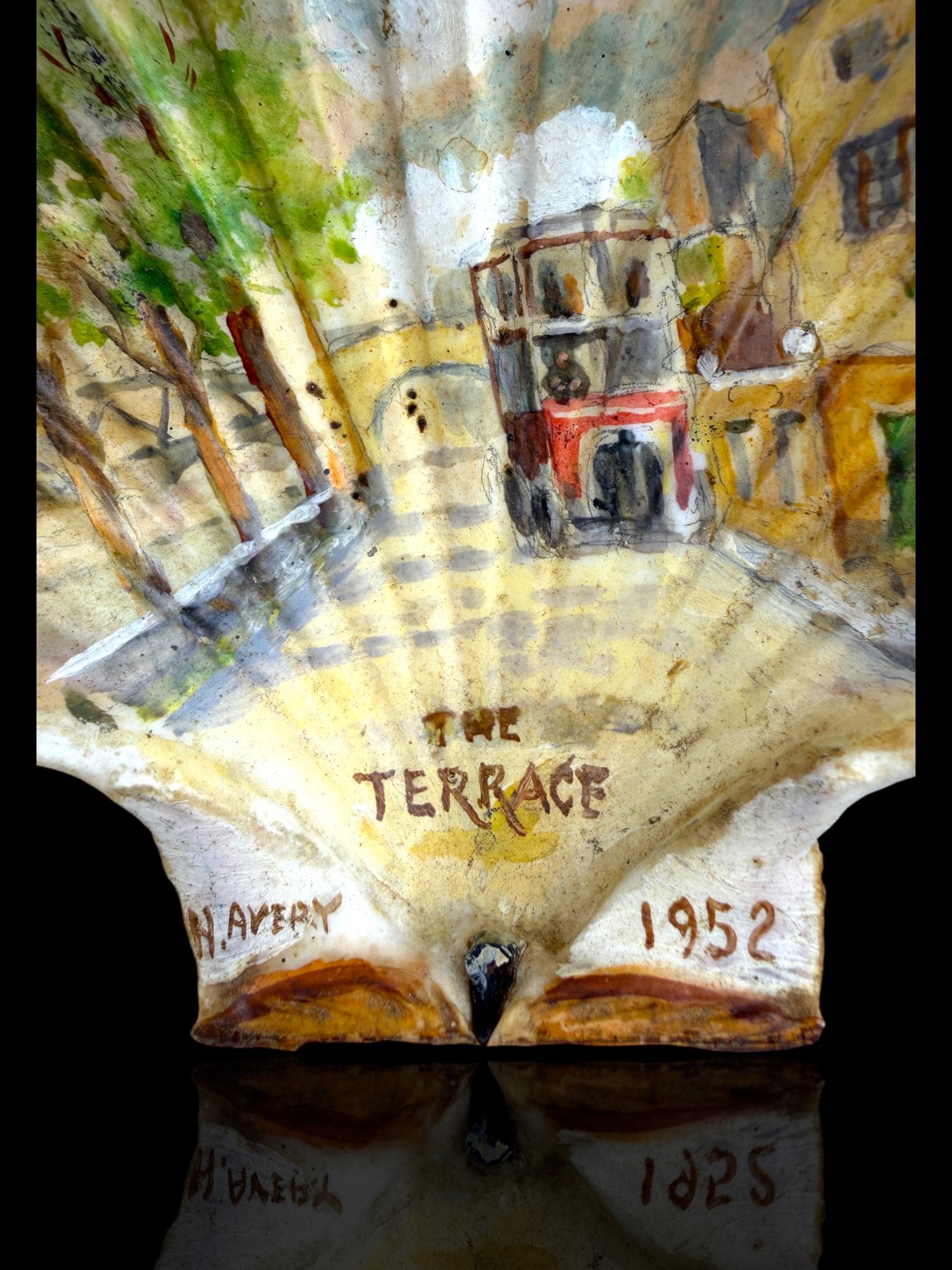 Pair of Hand-Painted 1952 British Souvenir Scallop Shells – Barnes, London – Signed H. Avery