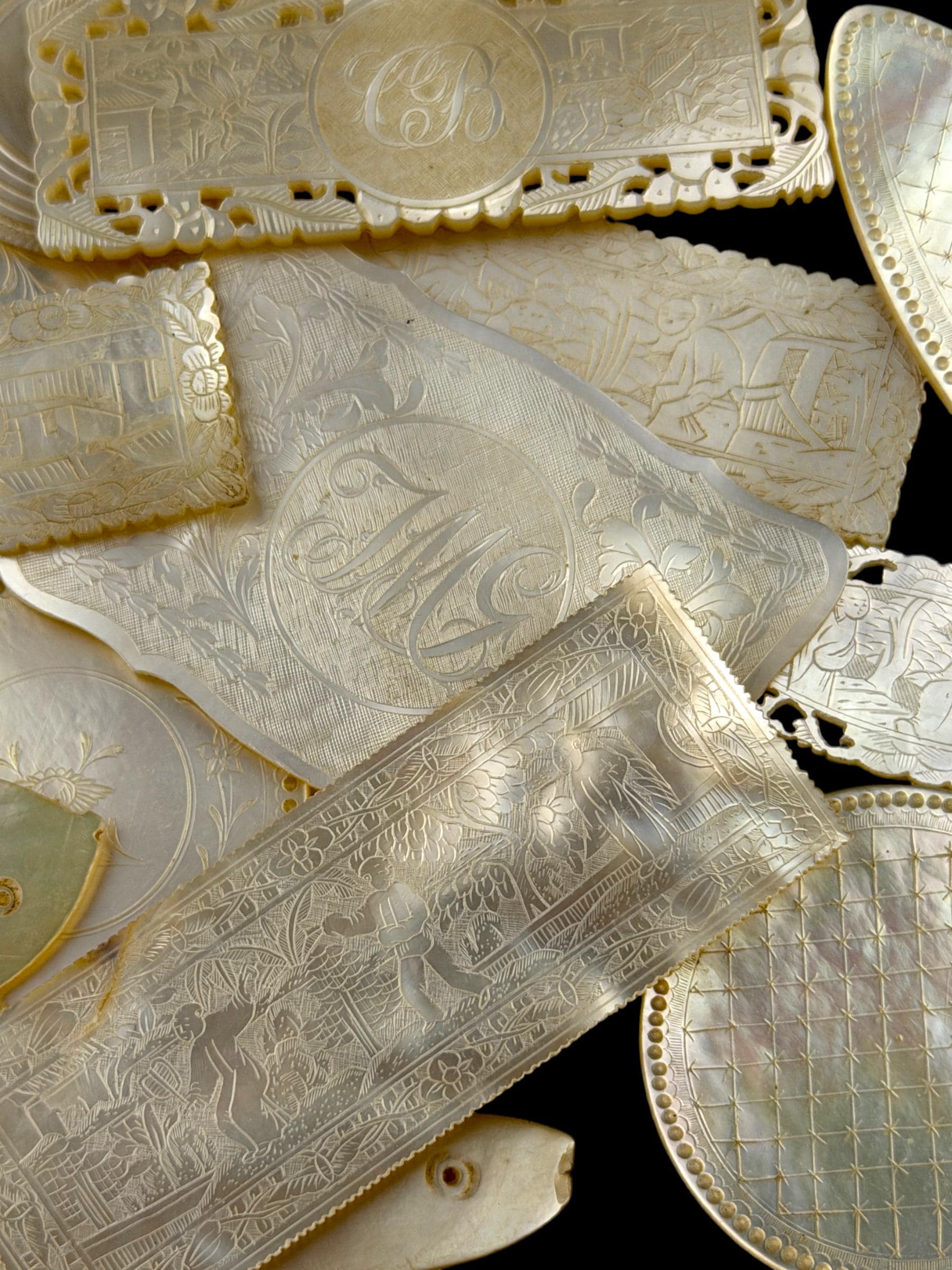 Antique Mother of Pearl Gaming Counters. 18th-19th Century. Ready for Framing.