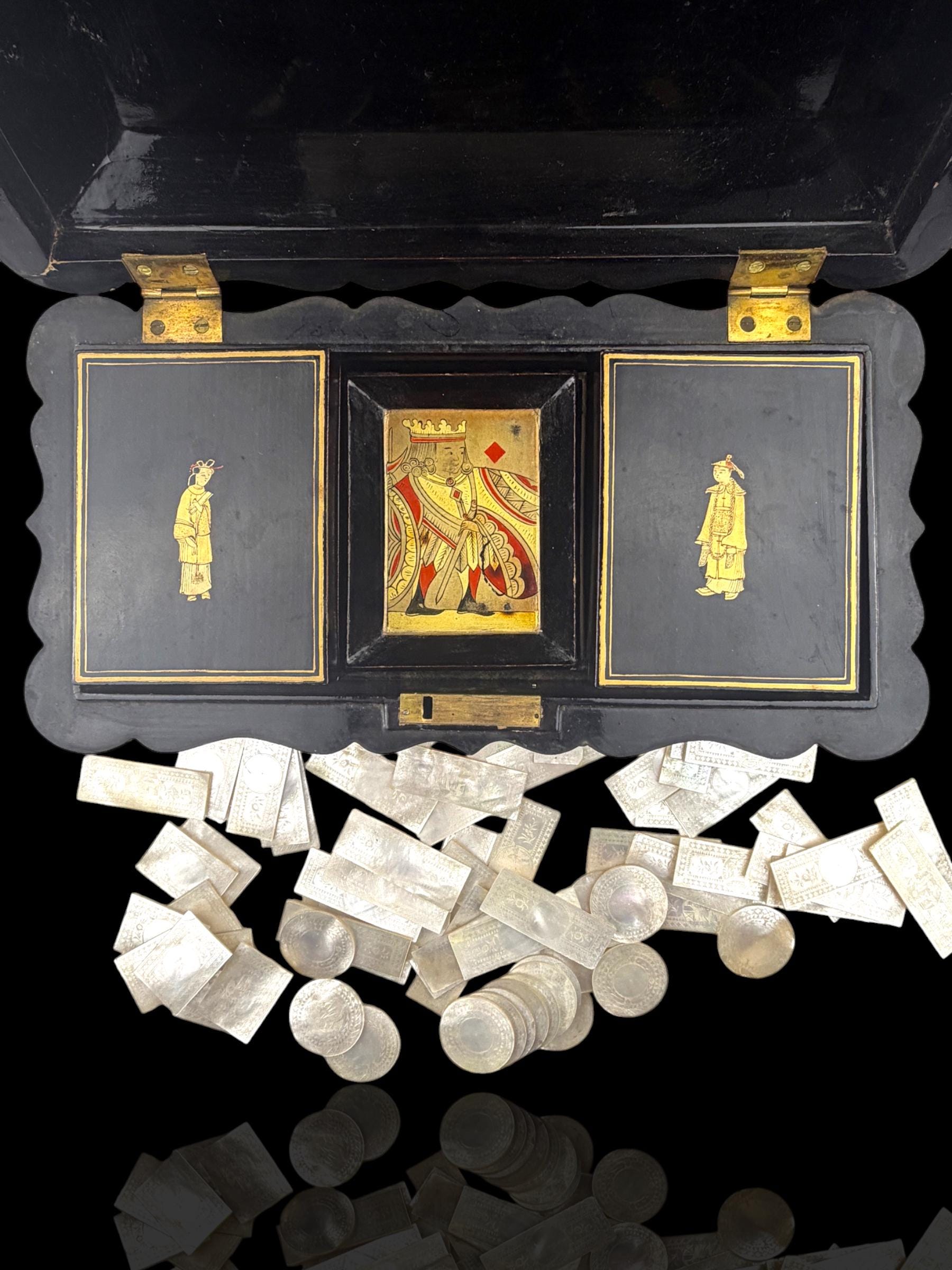Qing Dynasty Games Box and Mother of Pearl Counters.