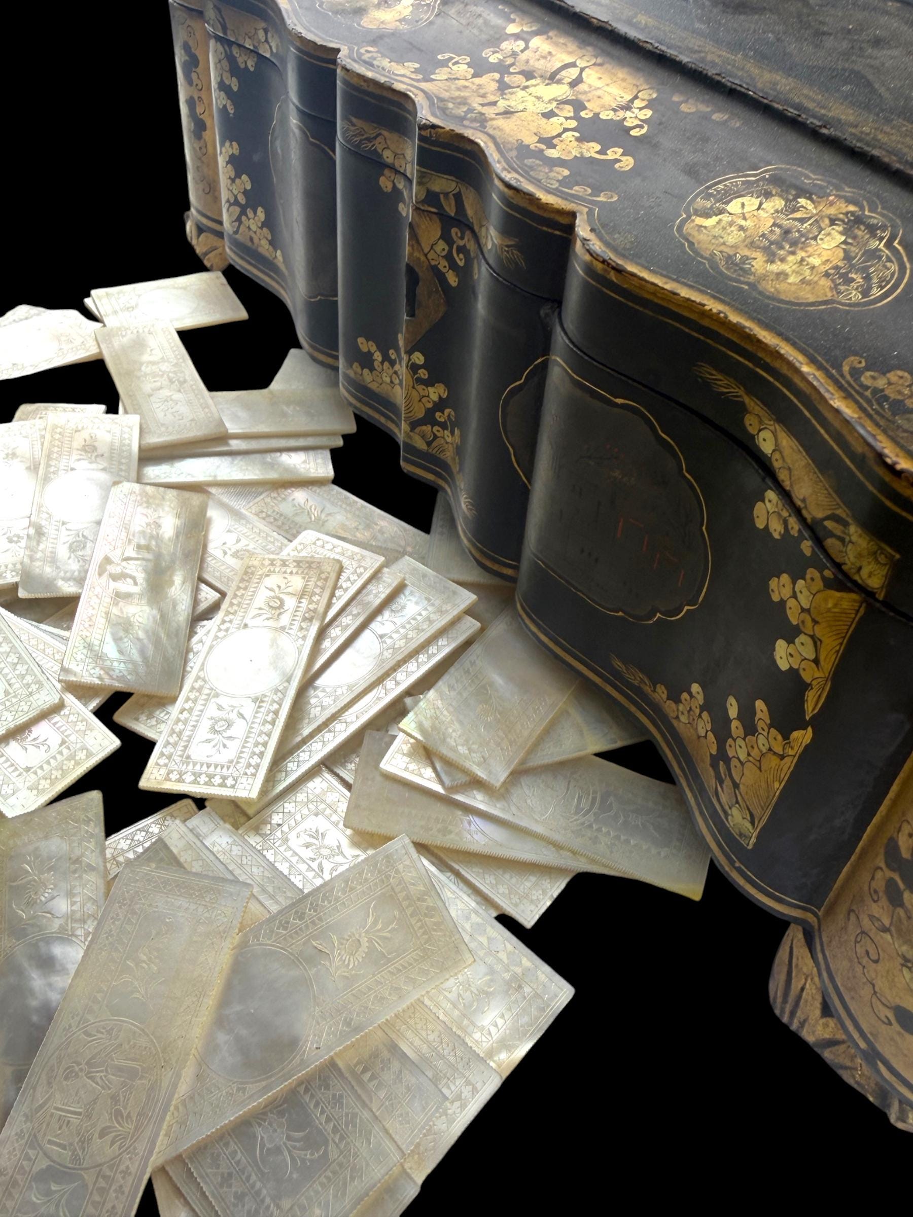 Qing Dynasty Games Box and Mother of Pearl Counters.