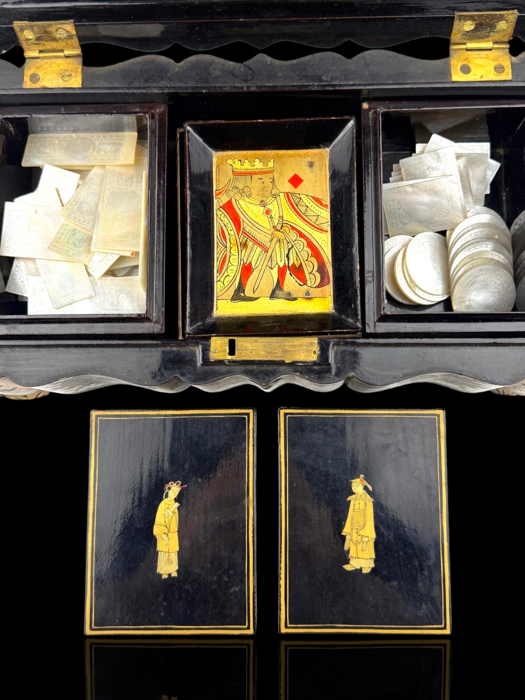 Qing Dynasty Games Box and Mother of Pearl Counters.