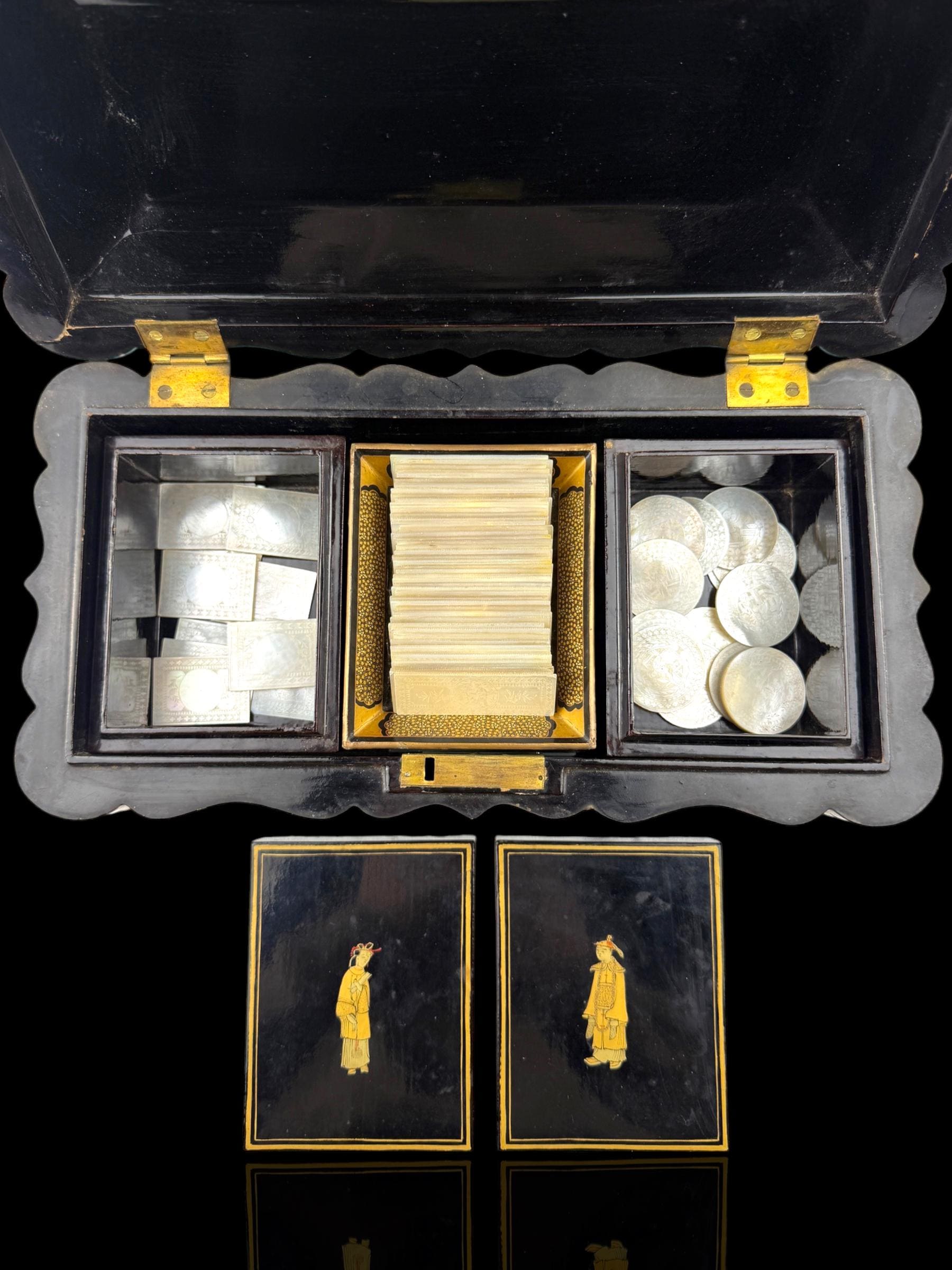 Qing Dynasty Games Box and Mother of Pearl Counters.